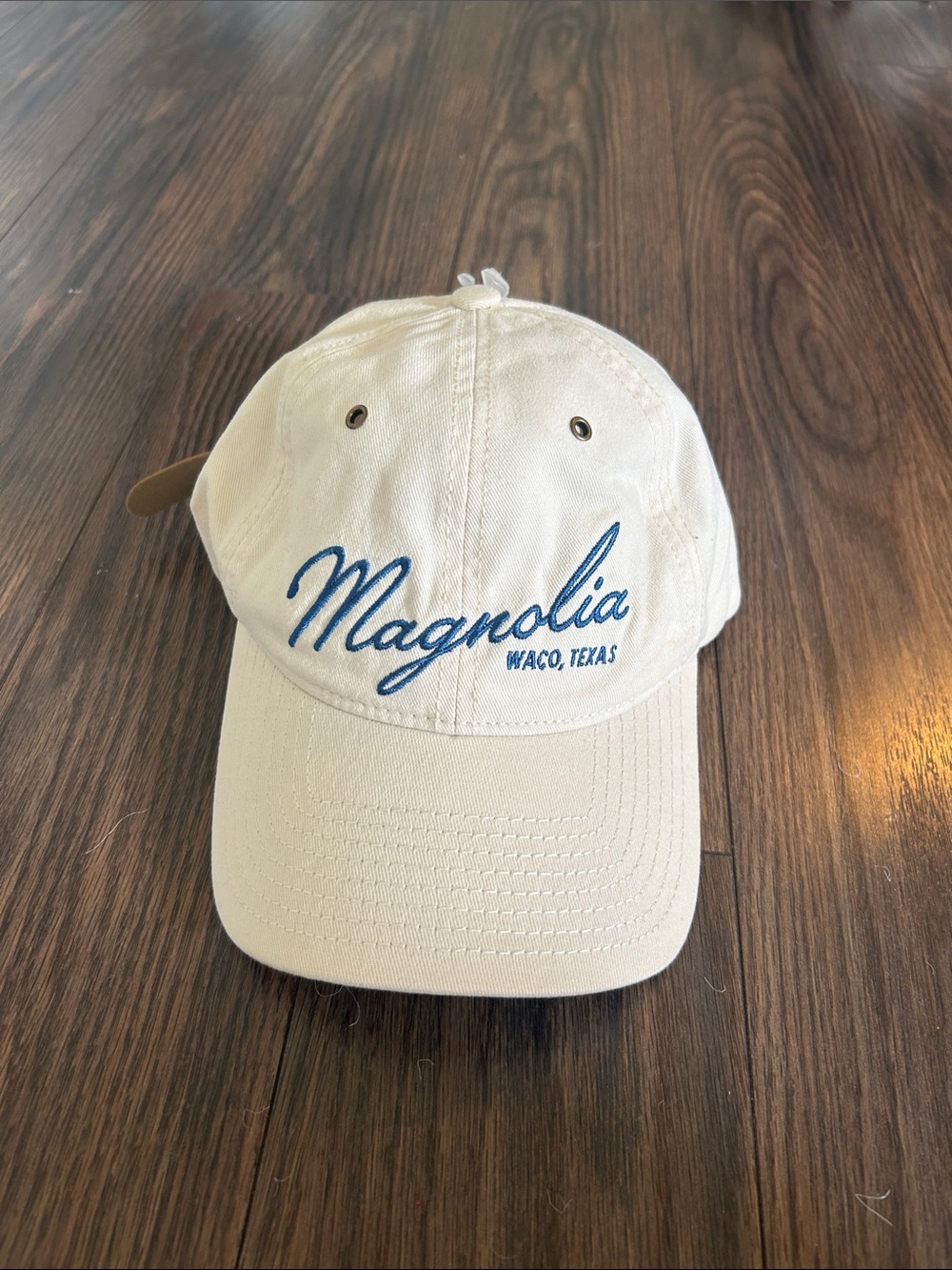 Magnolia Cream Baseball Cap with Blue Script